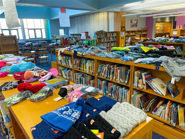 An overview of the clothing and lightly used clothing sections at the MCB Holiday Shop!